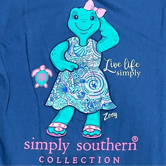 Simply Southern Tops - Simply Southern M Blue LS TShirt Live Life Simply Zoey Sea Turtle Graphic Cotton